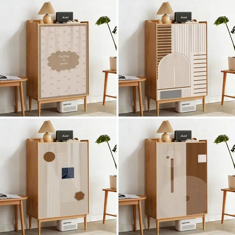 VIKAMA Nordic Geometric Cabinet Curtain Arch Line Print Shelf Dust Cover Boho Minimalist Home Decor Aesthetic Room Decor