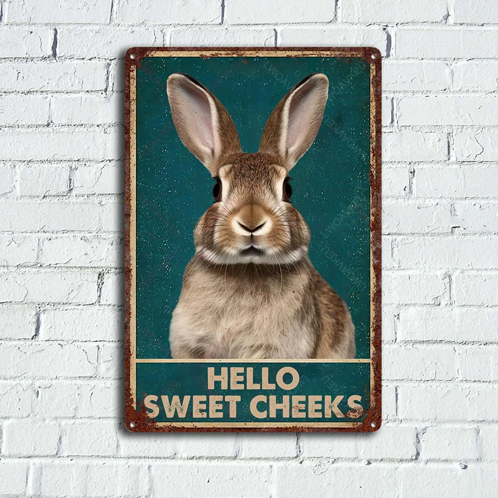 Aluminum Metal Tin Sign Hello Sweet Cheeks Rabbit Tin Sign Vintage Art Wall Decor Sign Home Kitchen Bar Patio Cave Funny Decor 8