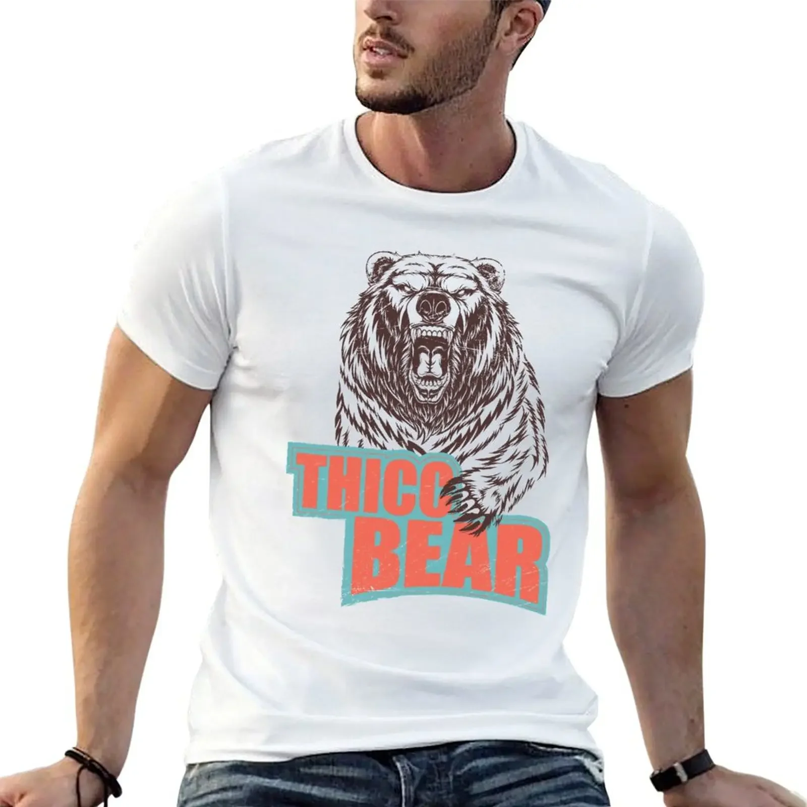 THICC Bear - Orange/Teal T-Shirt cute tops vintage Aesthetic clothing summer tops men t shirts