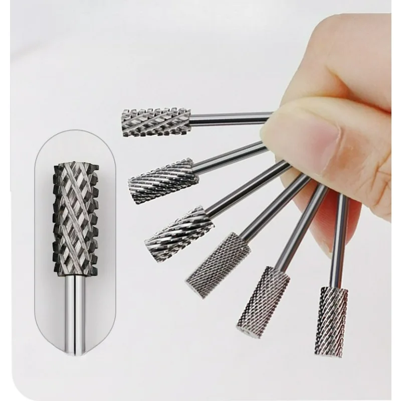 Broca de carburo para uñas, cortadores rotativos para manicura, accesorios para uñas, herramienta de corte de fresado para eliminación de Gel, brocas para uñas de barril HYTOOS de 3/32"