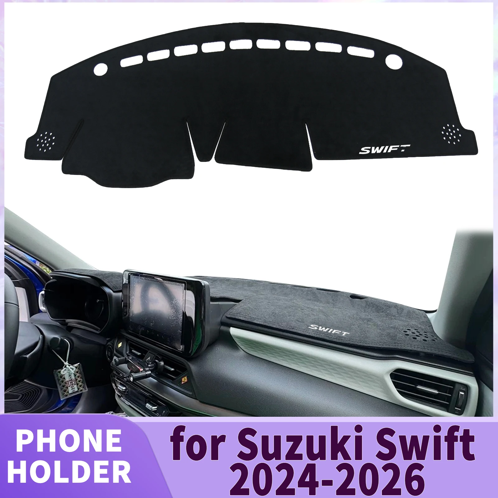 

fit for 2024 2025 2026 Suzuki Swift white logo Car Accessories Dashmat Dashboard Cover Pad DashMat Sunshade Protective Carpet
