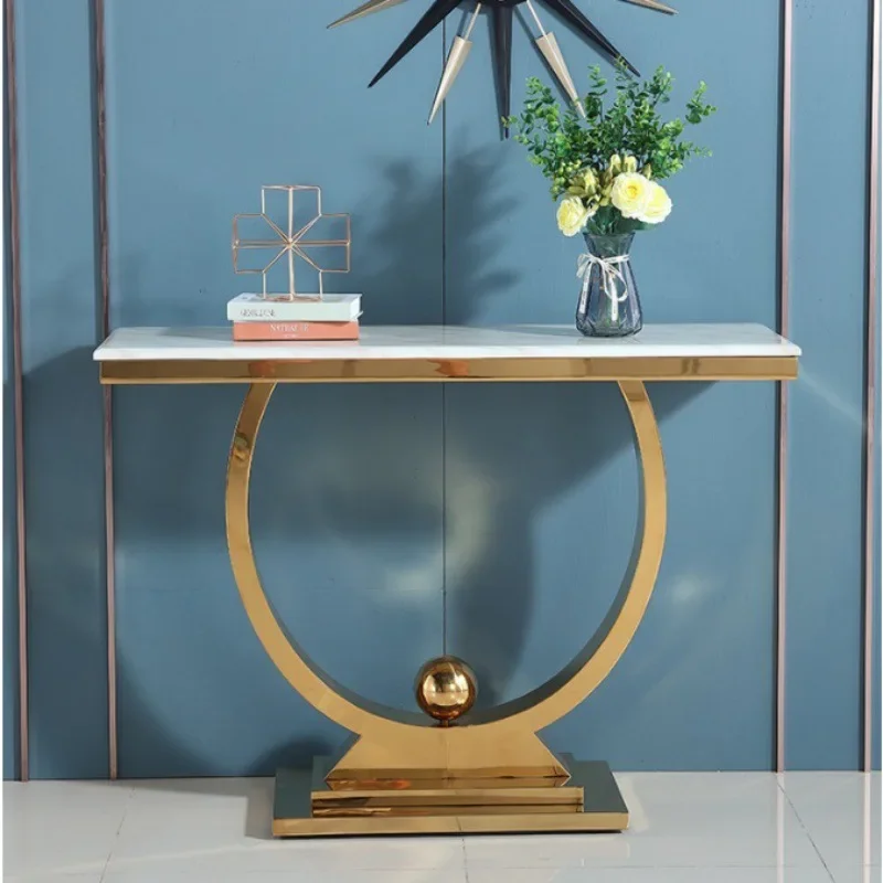 مدخل رخام مدخل حديث بسيط وخفيف فاخر من الفولاذ المقاوم للصدأ والتيتانيوم الذهبي