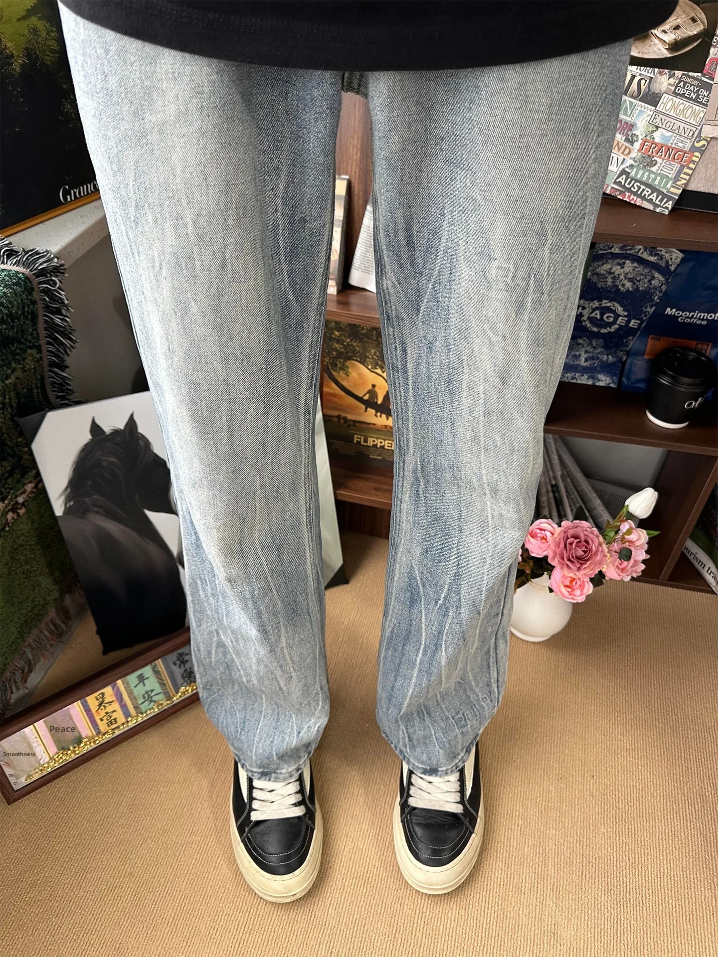 

Мужские джинсы Blue Lightning Pattern, прямые, в американском стиле, с эффектом удлинения, CleanFit