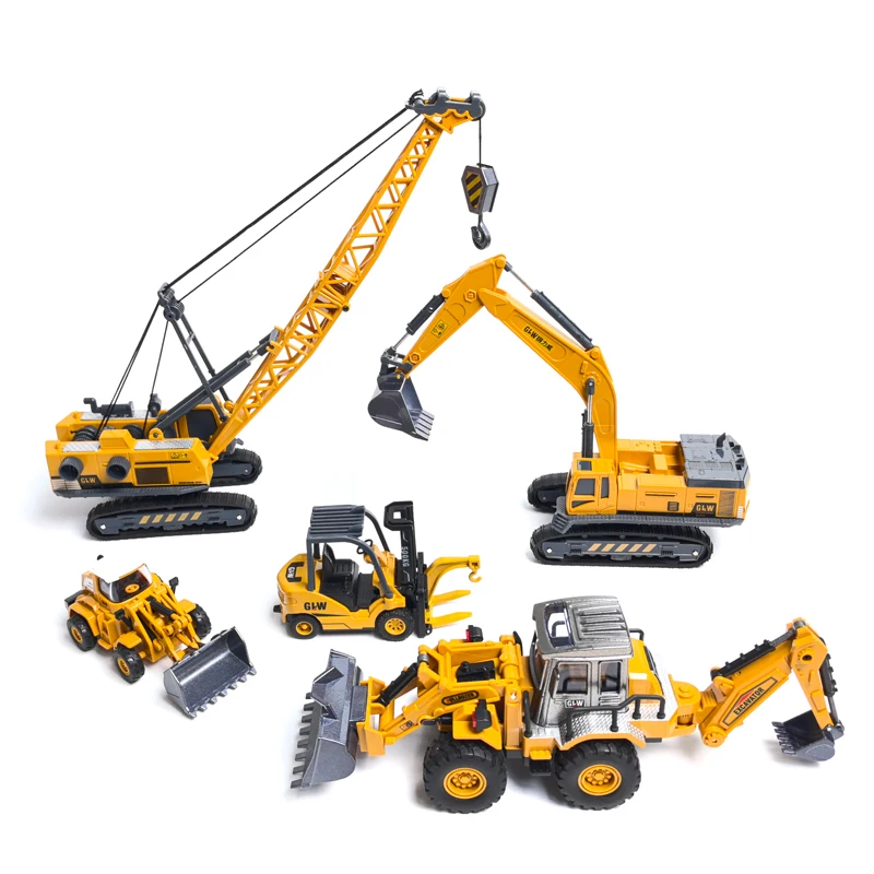 Engineering Diecast Inertial Driving Toys for Boys Tower Crane Forklift Alloy+Plastic Tractor Excavator Bulldozer Vehicle Model