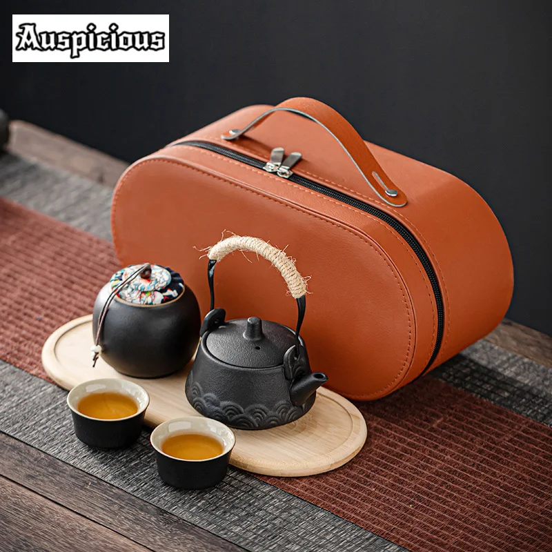 

Retro Black High-handled Pot Tea Set Kit Antique Tea Set Complete Set 1 Pot 2 Cups Tea Maker Portable Outdoor Organizer Teaware