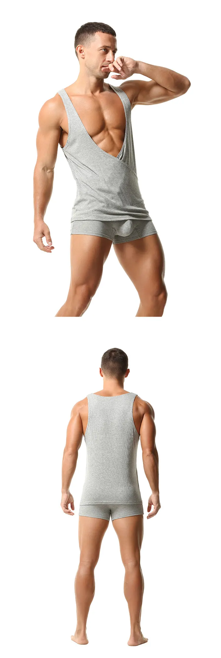 TAUWELL Herren-Tanktop mit geripptem Wickel-Design und tiefem V-Ausschnitt, ärmelloses Muskelshirt aus weichem Stretch-Gewebe für Fitness und Freizeit – Detail 9