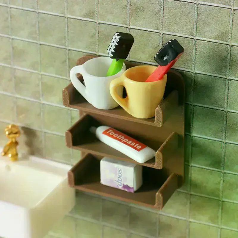 

7Pcs Miniature Doll House Bathroom Scene Decor 1:12 Dollhouse Mini Cup Toothpaste Toothbrush Set Simulation Storage Rack Model