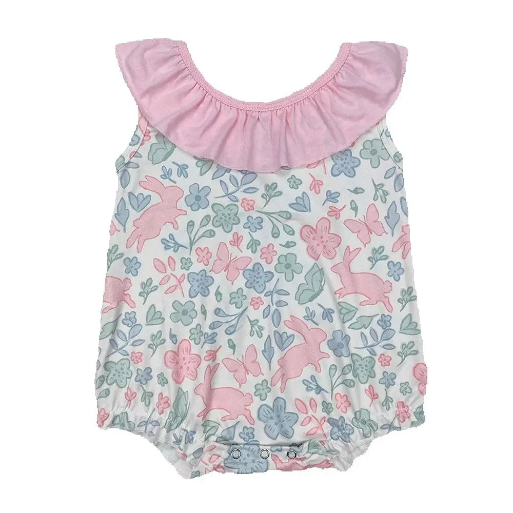 

SR2546 Baby Infant Girls Easter Rabbits Pink Flowers Rompers