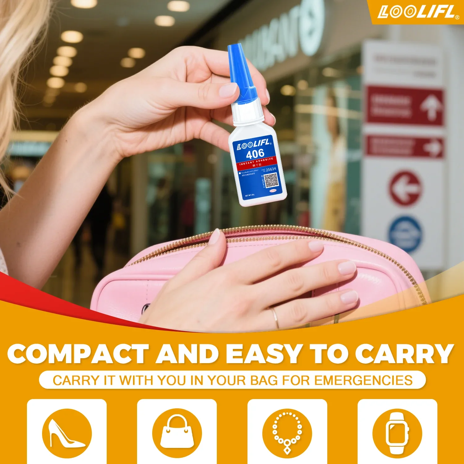 LOOLIFL 0.7oz 406 Super Schoenlijm, Instant Lijm voor Schoenmakers, Instant Lijm voor Alle Schoenreparaties, Krachtige Hechtende Vloeibare Lijm, Gratis Precisie Verdeler.