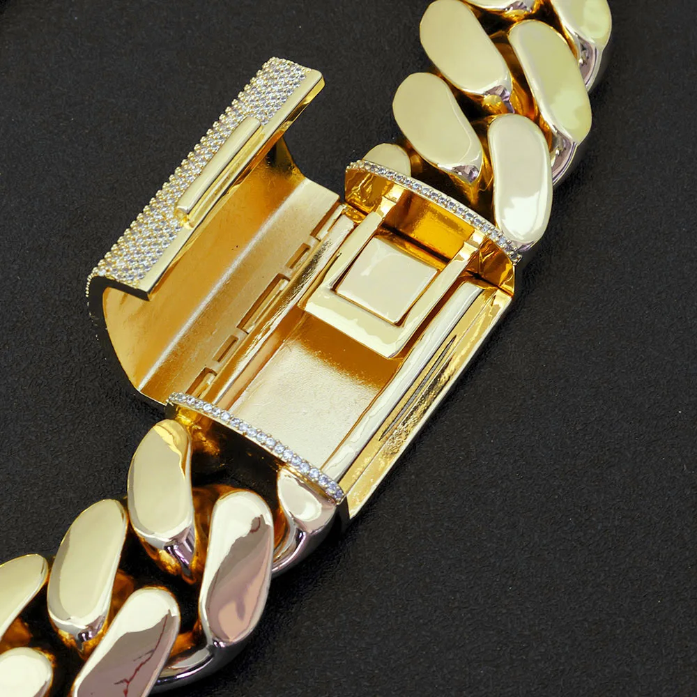 

NUOYA Hip Hop Jewelry 30/40mm Chunky Miami Cuban Link Chain CZ Clasp Rose Gold Plated Brass Chain Necklace