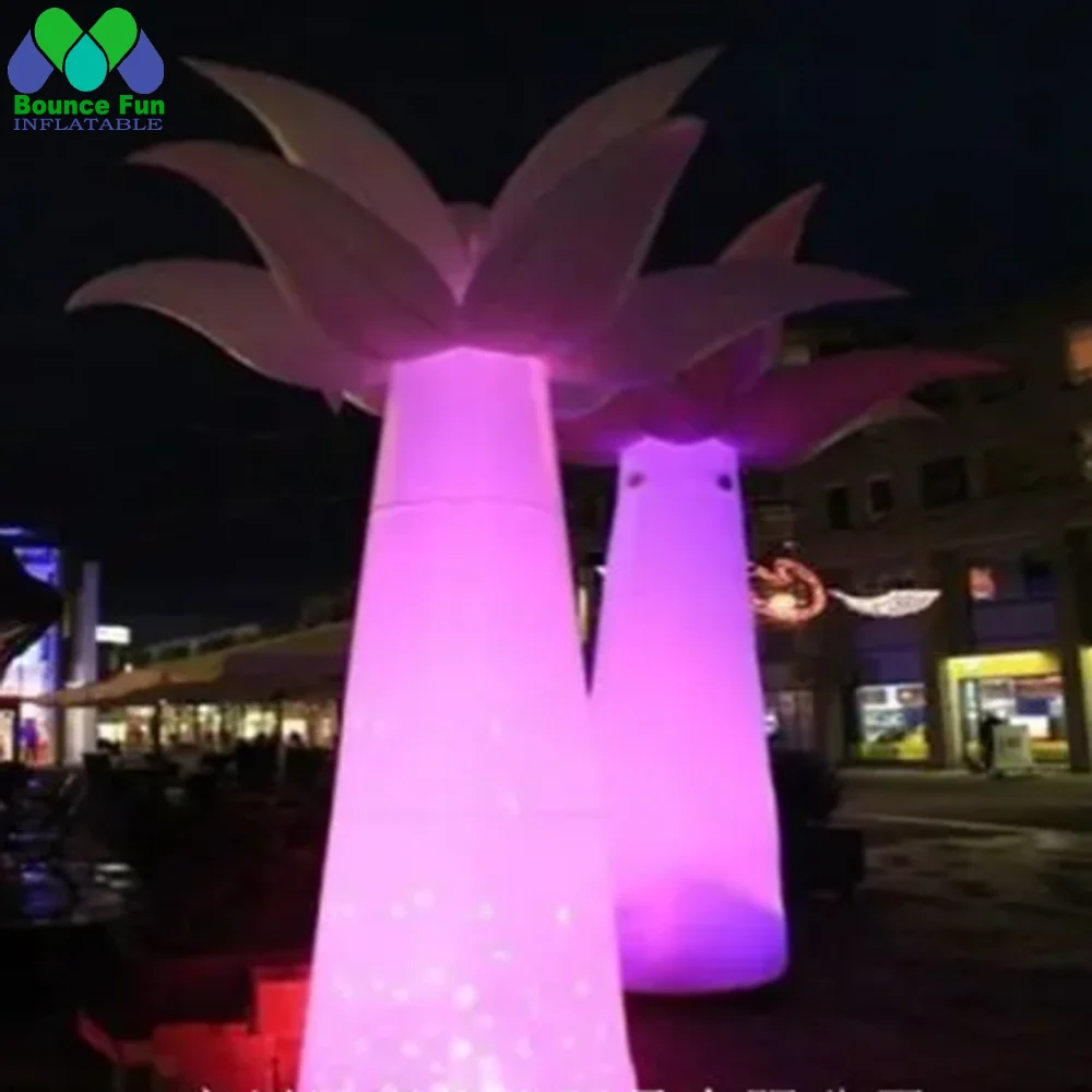 63cmD Party Inflatable LED Pillar Lighting Decoration Light Up Tree Night Event Outdoor Colorful Plants Balloon With Base Blower