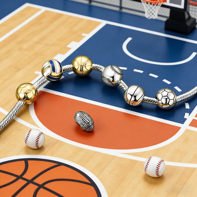 Charms 925 Sterling Silver Soccer Basketball Boxing Yoga Baseball Charm Bead Pendant Sports Series Fit Bracelet DIY Jewelry Gift view 2