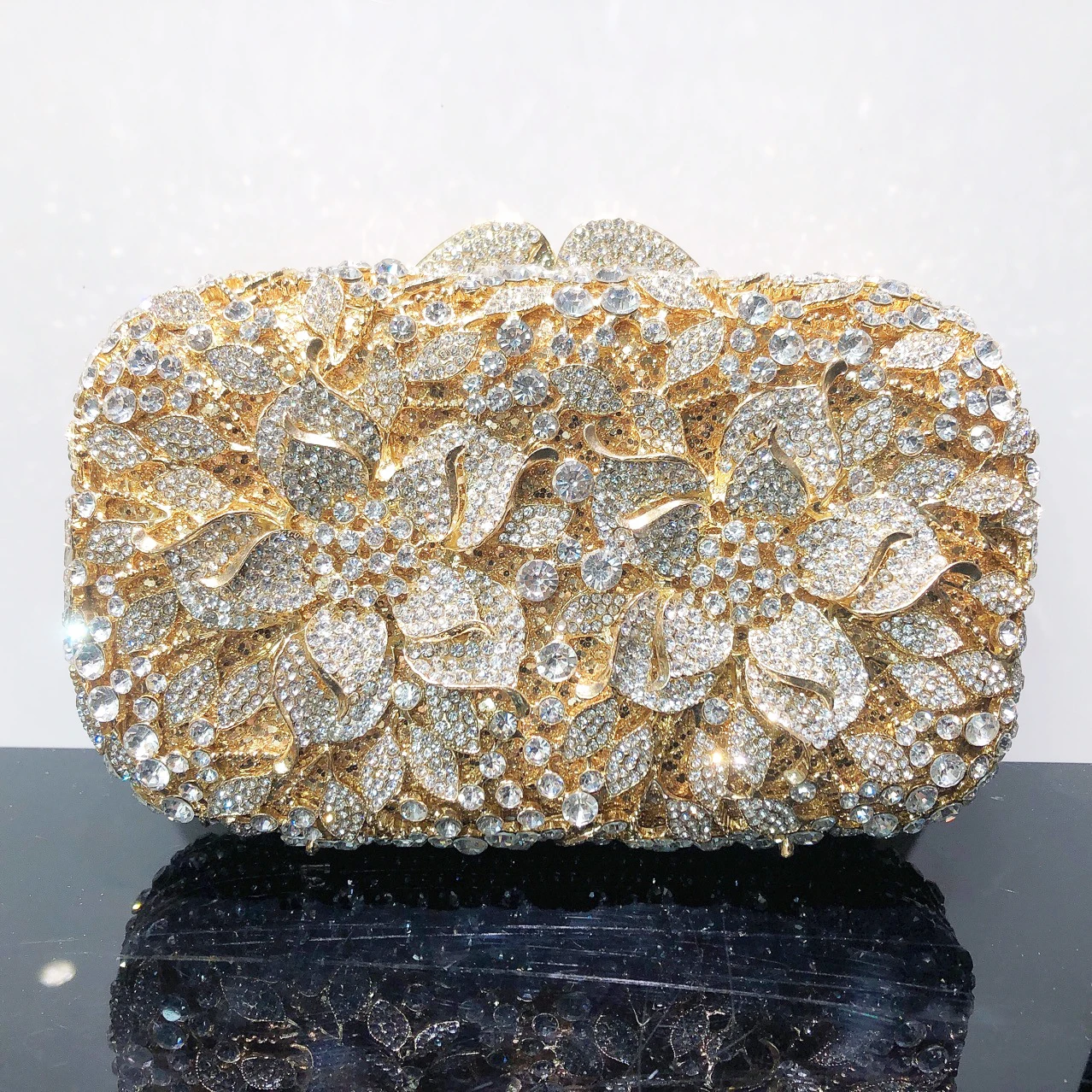 WHTUOHENG White Clear Wedding Clutch Purse AB Rhinestone Crystal Evening Clutches Floral Handbags Multi-Colored Women Party