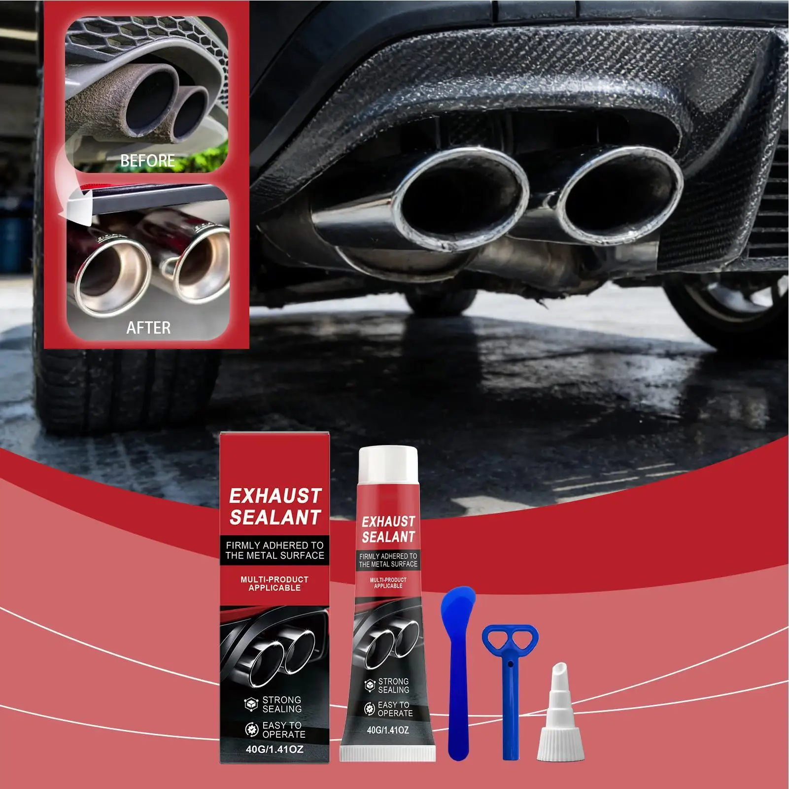 Exhaust Sealant 40g High Temp Muffler Cement Leak Proof Pipe Repair Paste Car Truck Catalytic Converter Tailpipe Crack Hole Fix