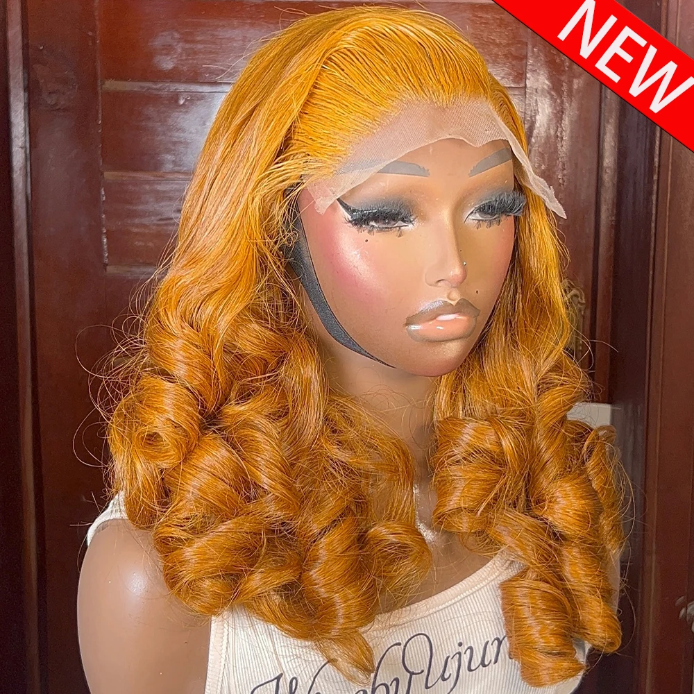 Ginger Bouncy Curly 13x6/360 HD Transparente Lace Front Perücken aus Echthaar für Frauen 400 Dichte # 350 farbige, vorgezupfte Haarverlängerungen, 16-36 Zoll