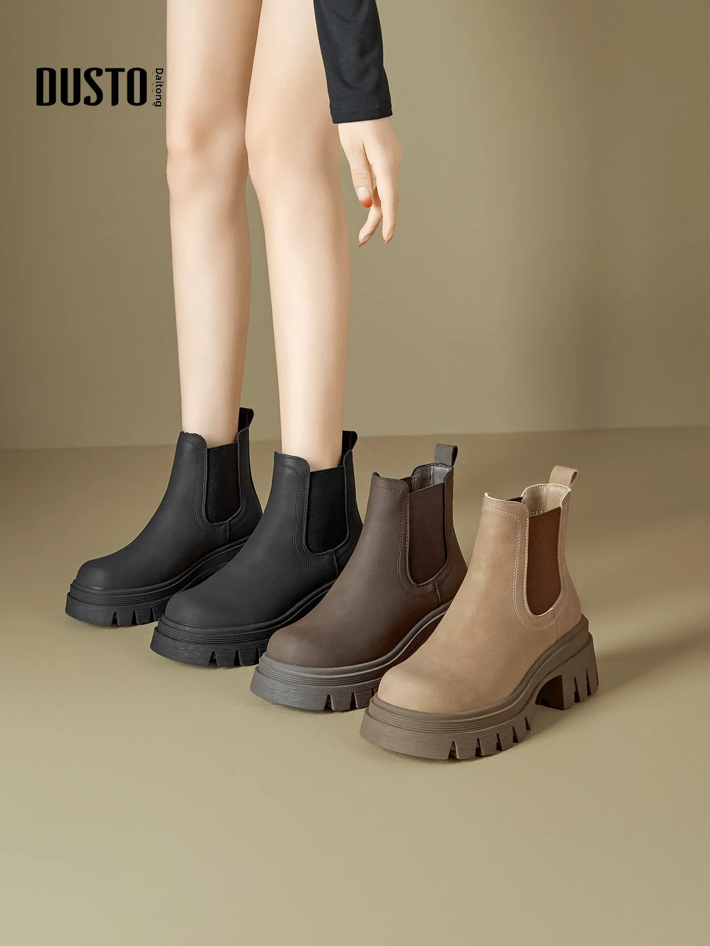 

DUSTO Briti Sle Booties Thi Heel ort Boots Women's Faion Boots Waterproof Platform round Toe Winter Boots
