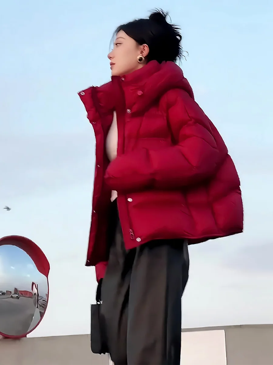 Abrigo de invierno con capucha para mujer, chaqueta acolchada de plumón blanco, con capucha, Dstring, cálido, a la moda, para ir al trabajo, novedad de 2024