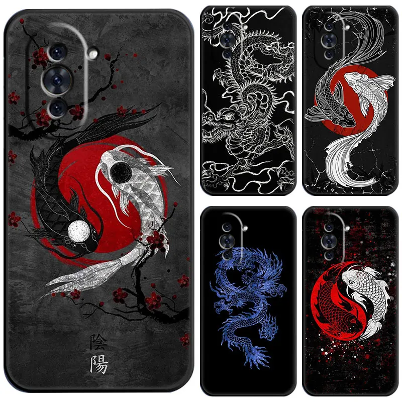 Japanese Art Dragon Yin Yang Case For Huawei Honor 80 70 50 NOVA 10 9 SE 8 8i Y60 Y61 Y70 Y90 5T Mate 20 Lite Pro Plus Black