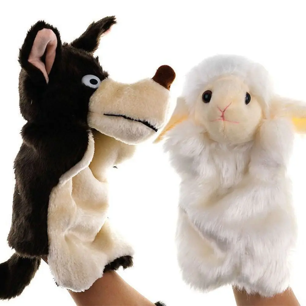 Contando história ovelha animal mão fantoche animais de pelúcia bonecas crianças fantoches lobo macio dos desenhos animados brinquedos de pelúcia bebê