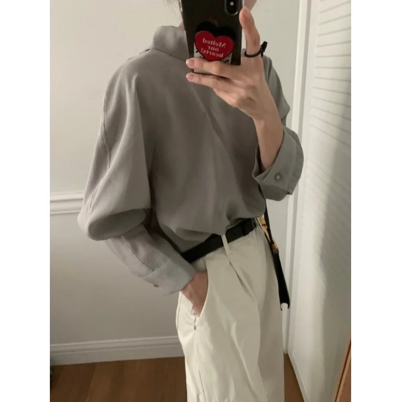 

Early Autumn Long Sve Small High Collar irt Korean Sle Regular Fit Medium Softn Other Fabric Women's Streetwear