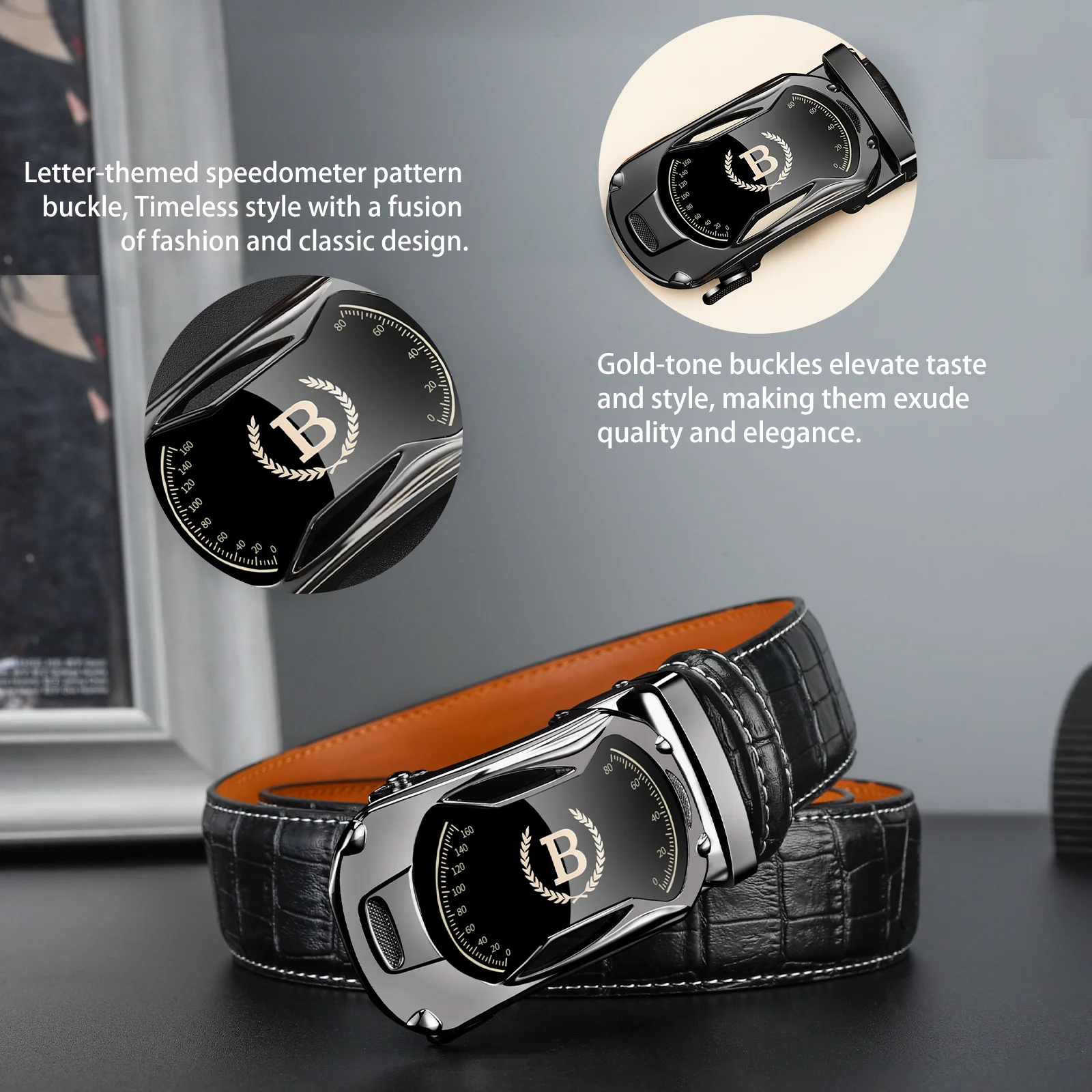 HCDW Brand work belts man Automatic genuine leather belt for men Luxury Black Brown designer fashion male golf trouser belt Gift