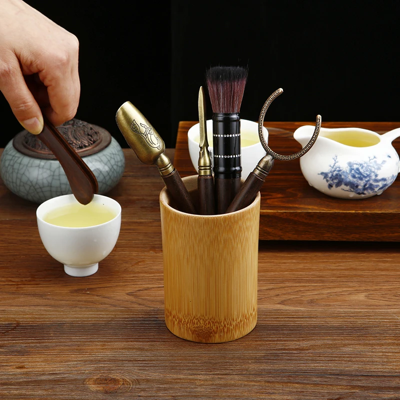 6Pcs/Set Tea Ceremony Set Heat-resistant Kongfu Tea Tools Wooden Chinese Teaspoon Tea Tong Needle Set Tearoom Supplies