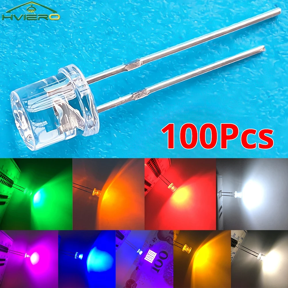 

100X Angle Light Diode Min F5 5mm Flat Top White Red Pink Yellow Blue Wide Water Clear LED Bead Ultra Bright Bulb Emitting Lamp