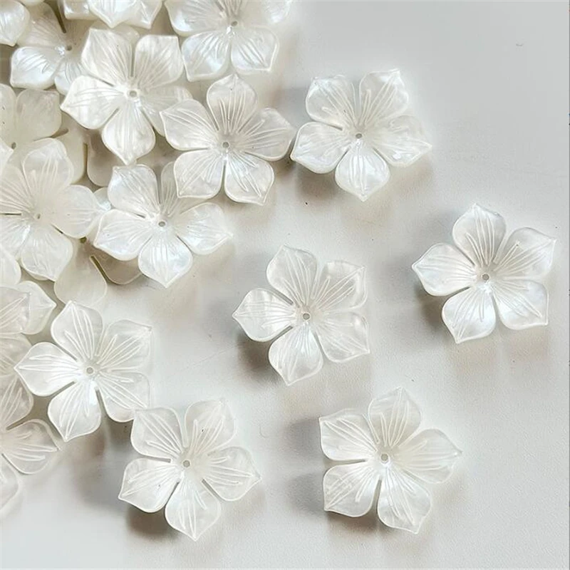 10Pcs/Lot Acetic Acid 30MM Torus Imitation Shell White Flower Beads Petals Charm Connectors Diy Hair Jewelry Making Accessories