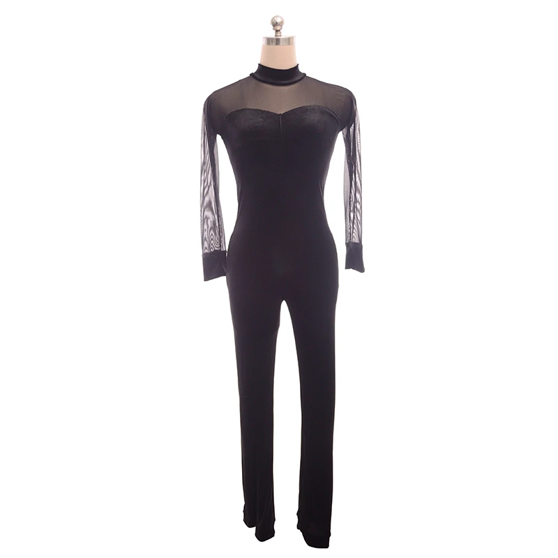 Nasinaya figure skating long sleeve tights black mesh jumpsuit for girls one piece custom woman skating costume gymnastics