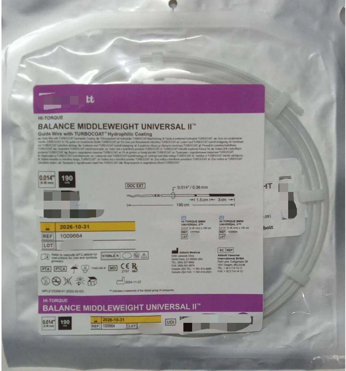 Veterinary OEM BWM Universal II Nitinol Hydrophilic PTCA Class II CE Certified Micro Guidewires 0.014*190cm/300cm Hospital Use