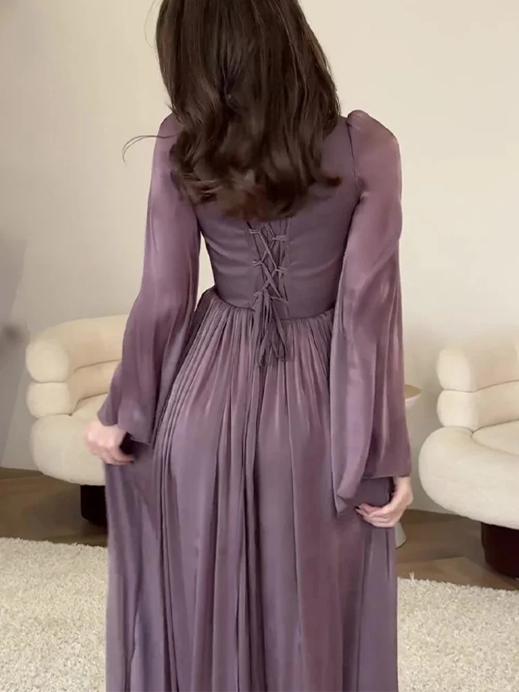 Robe Longue Plissée en Satin pour Femme, Élégante, Mode d'Été, Couleur Unie, Sexy, Slim, Manches sulf, Robe de Soirée, 2024