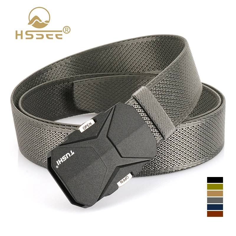 HSSEE New Men's Elastic Belt Metal Alloy Automatic Buckle Tactical Outdoor Casual Belt Soft Nylon Stretch Waistband for Man