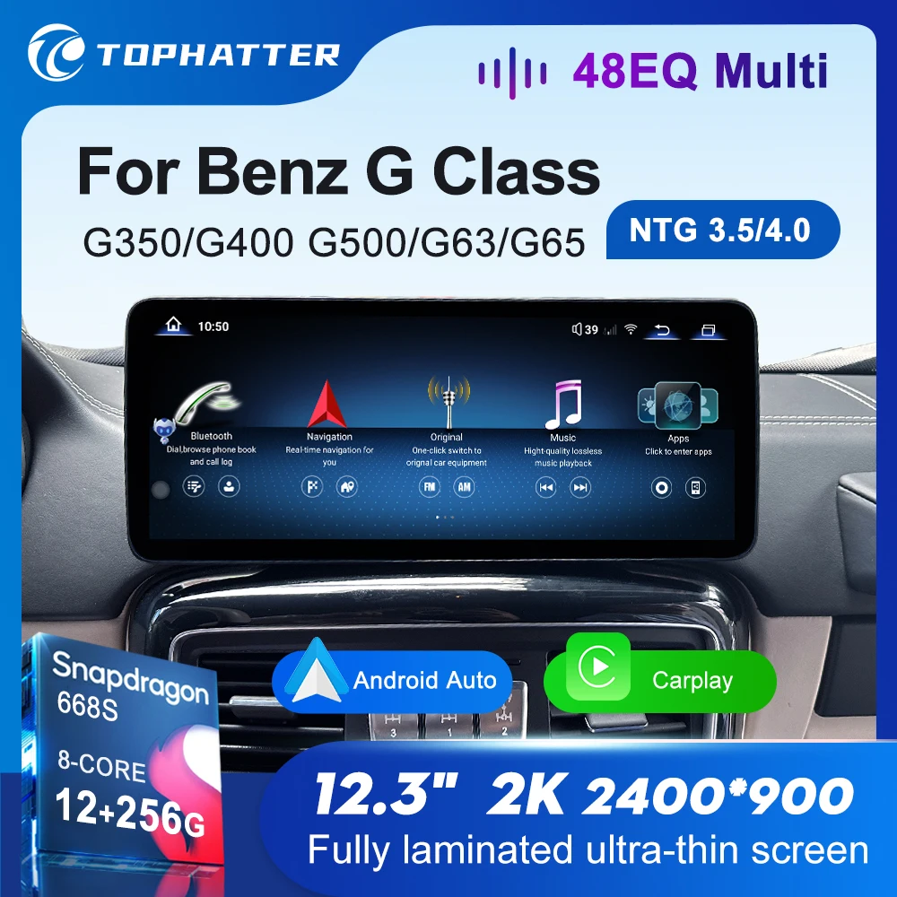 

12,3-дюймовый 2K-автомагнитола для Mercedes Benz G G350 G400 G500 G63 G65 W461 CarPlay Android Auto мультимедийный проигрыватель 668S экран головного устройства