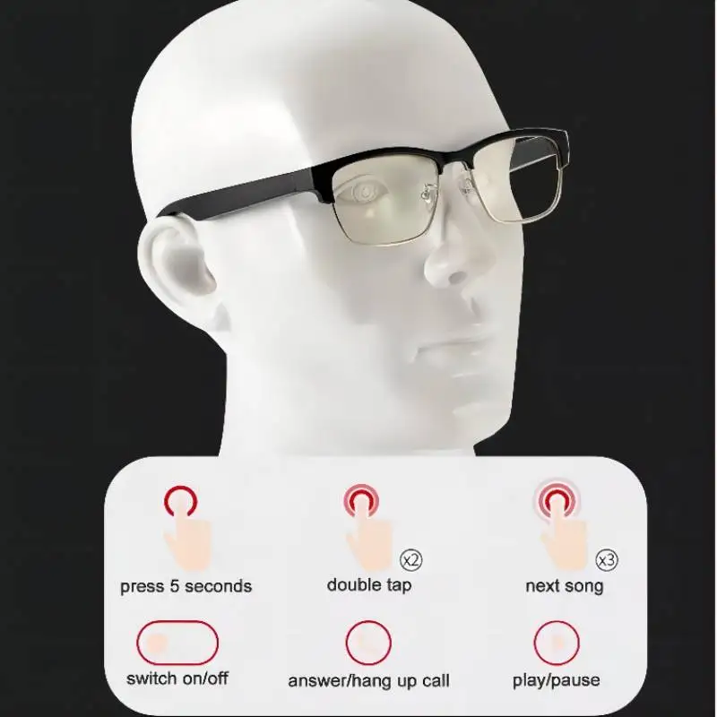 KY02 Smart Eyewear Men Buletooth Call Music Touch Control Glasses Anti Bluelight Eyeglasses IP5 Waterproof Sweatproof Sunglasses