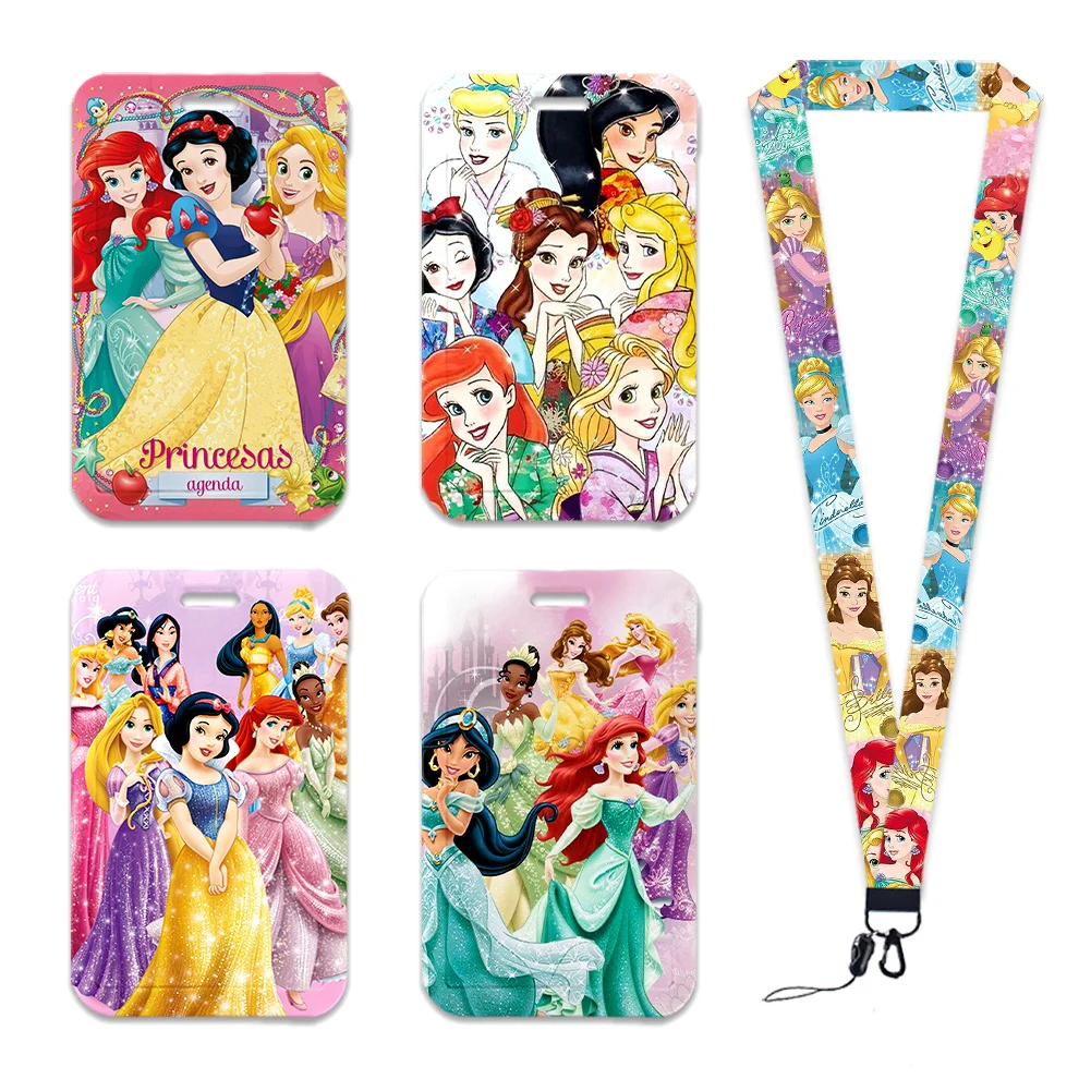 Porta Tarjetas Vertical con Diseño de Princesas Disney, Porta Identificación para Estudiantes y Trabajadores con Cordón
