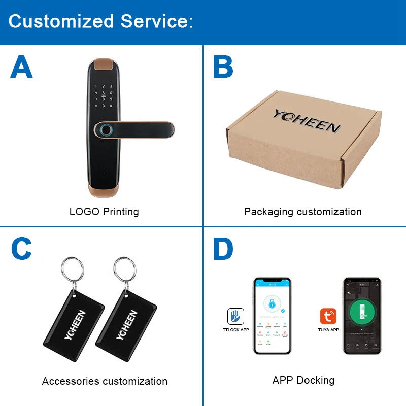 TUYA APP Compatible Smart Life App Unlock Smart Door Lock for Home Wood Door with Fingerprint Handle Combination Rfid Card