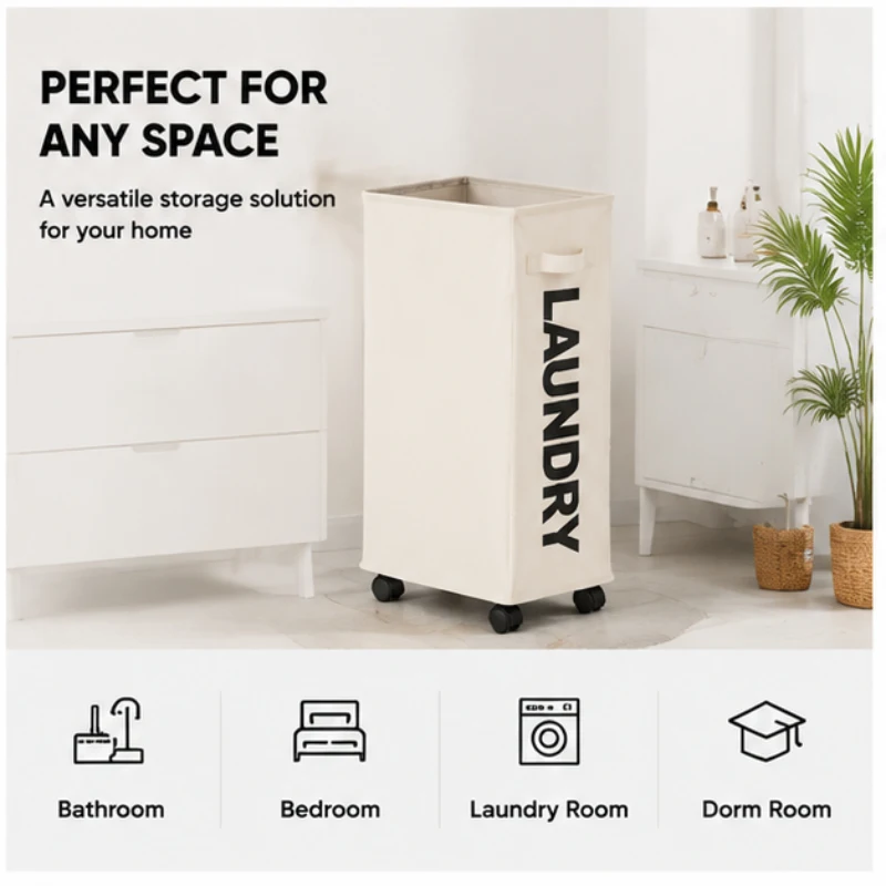 Large Foldable Waterproof Laundry Basket with Wheels, Multifunctional Storage Bin for Bathroom, Dorm & Laundry Room view 5