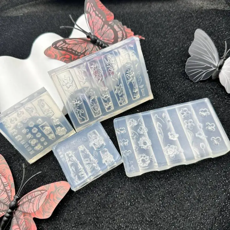 사랑스러운 꽃 무늬 3D 실리콘 네일 조각 금형, 복고풍 중국 매듭 테마의 DIY 매니큐어 도구
