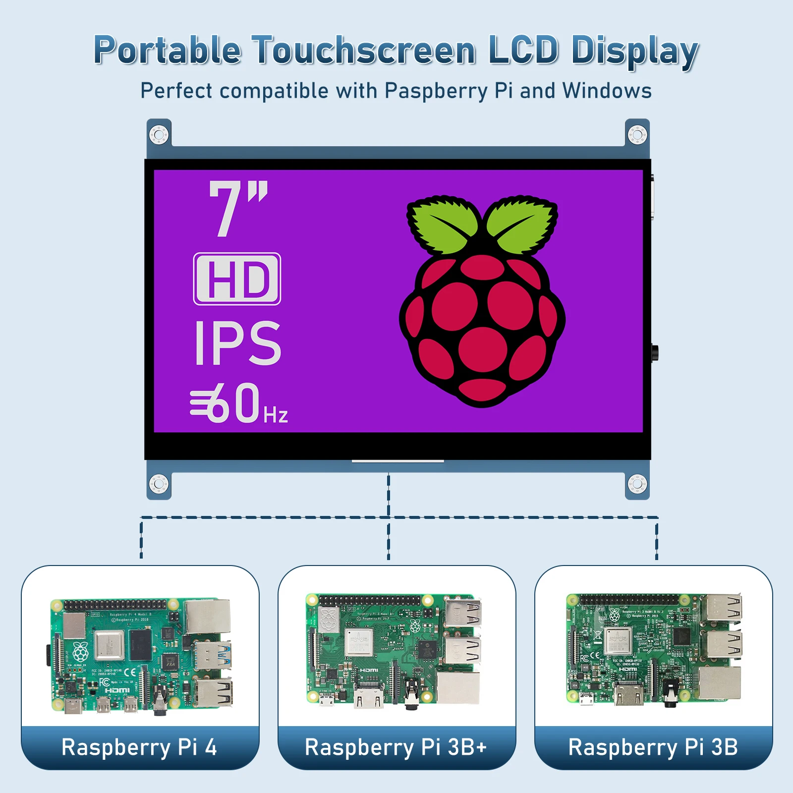 Portable 7 Inch IPS HDMI Monitor Mini Capacitive Touch Screen For Raspberry Pi 4/3 PC Computer HD Display Panel 1024x600 LCD DIY