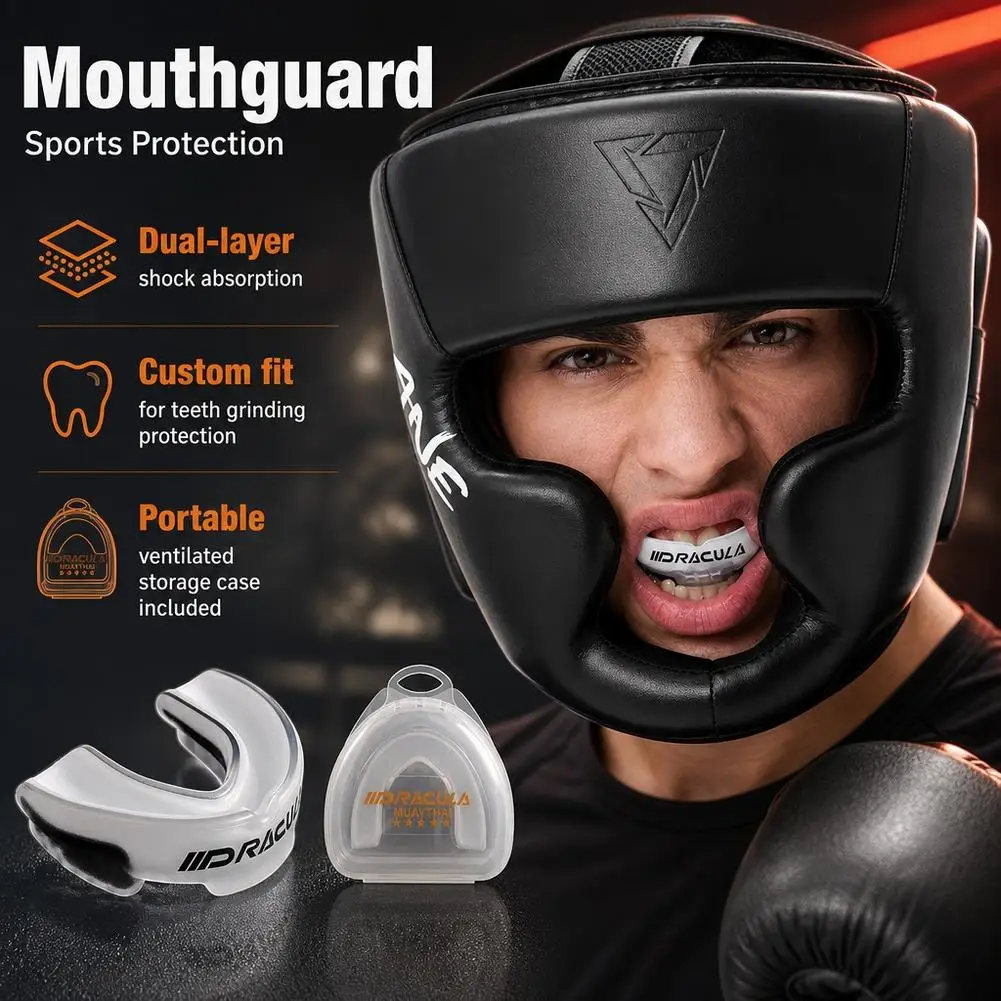 Sports Mouth Guard Dual‑Layer Shock Absorbing Teeth Gum Protection with Storage Case for Boxing MMA Martial Arts