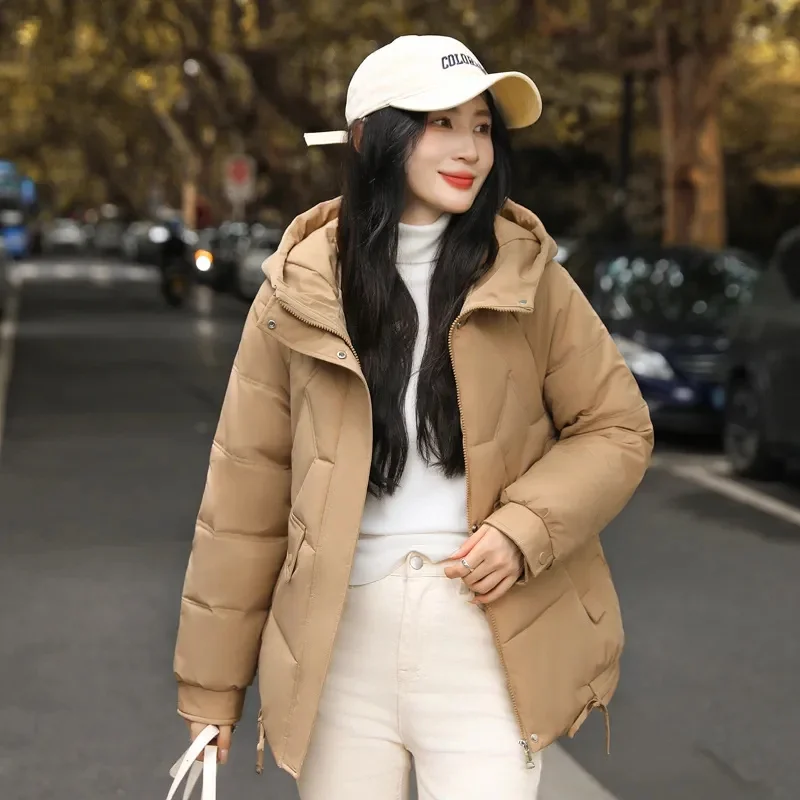 2024 New Korean Fashion Women Puffy Coats Simple Solid Loose Short Parkas Winter Thick Warm Hooded Cotton Padded Female Down Jac