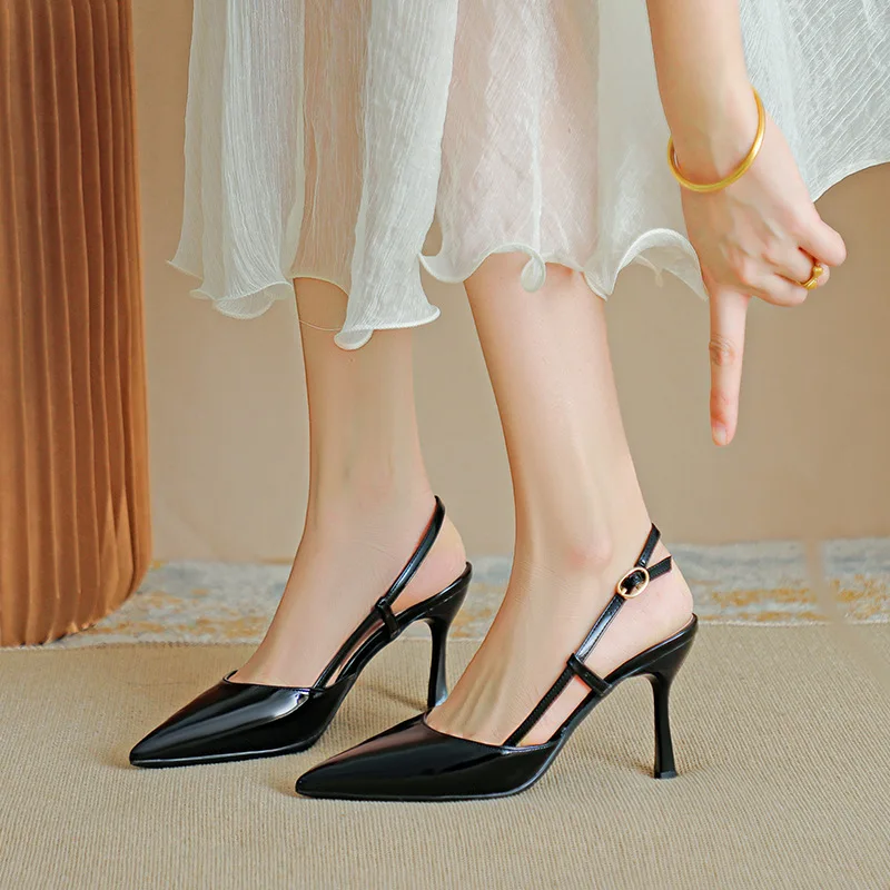 Size 31-44 Patent Leather 7.5cm High-heeled Shoes Back Empty Stiletto Heel Women Shoes Summer Pointed-toe