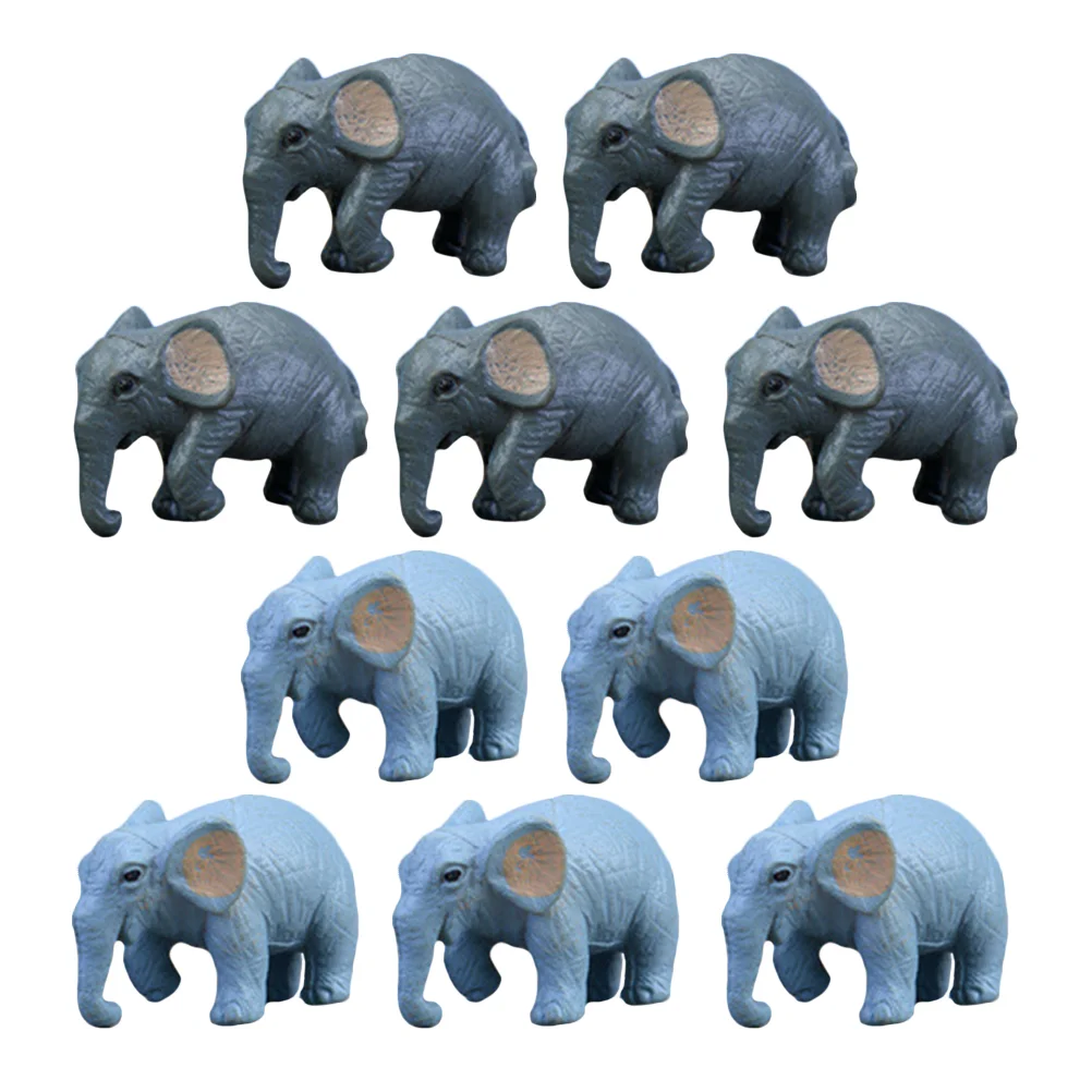 10 Pcs Cartoon Simulation Elephant Toys Statues for Home Decor Mini Figurines Small Plastic Animals Miniature Cake Topper Pvc