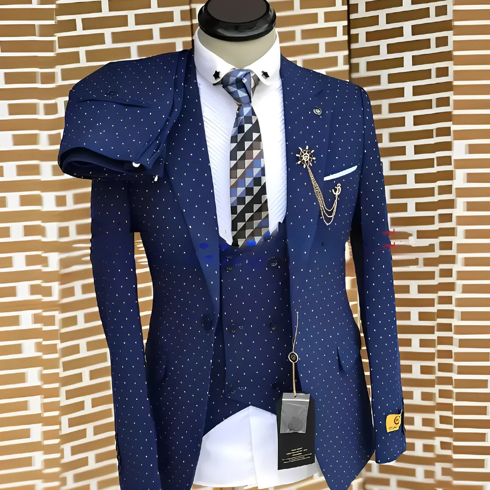 Men's Polka Dot 3-Piece Suit for Wedding