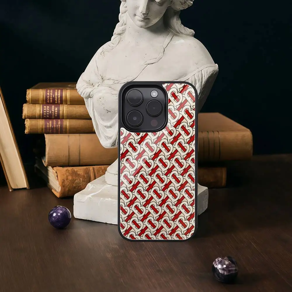 B-BURBERRY funda de teléfono moda Ins funda de teléfono para IPhone 16 15 14 13 12 11 Pro Max brillante HD cubierta dura de PC lindo Anime