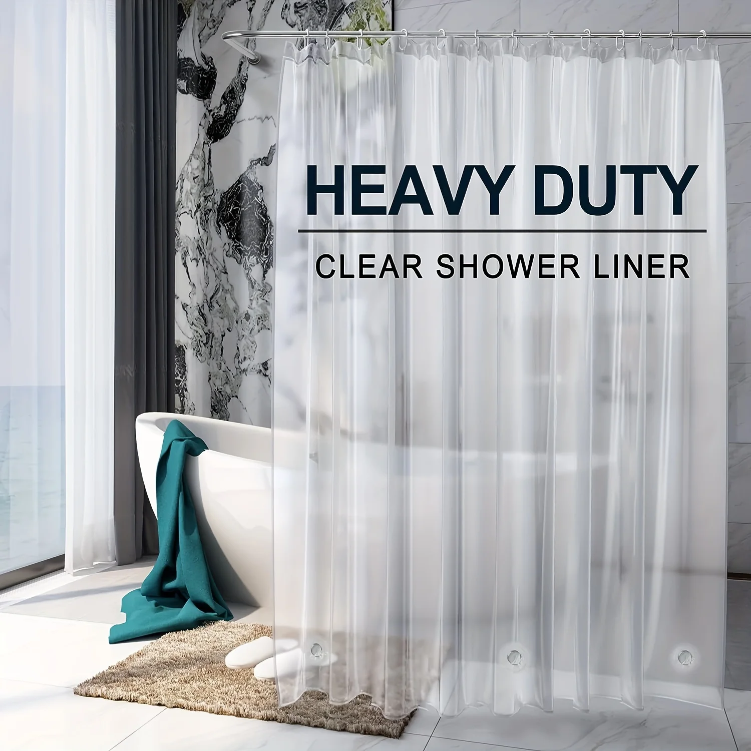 1pc Transparent Plastic Shower Curtain With 12 Hooks And 3 magnet,Waterproof And Mildew-Proof Fabric Bath Curtain,Bathroom Decor