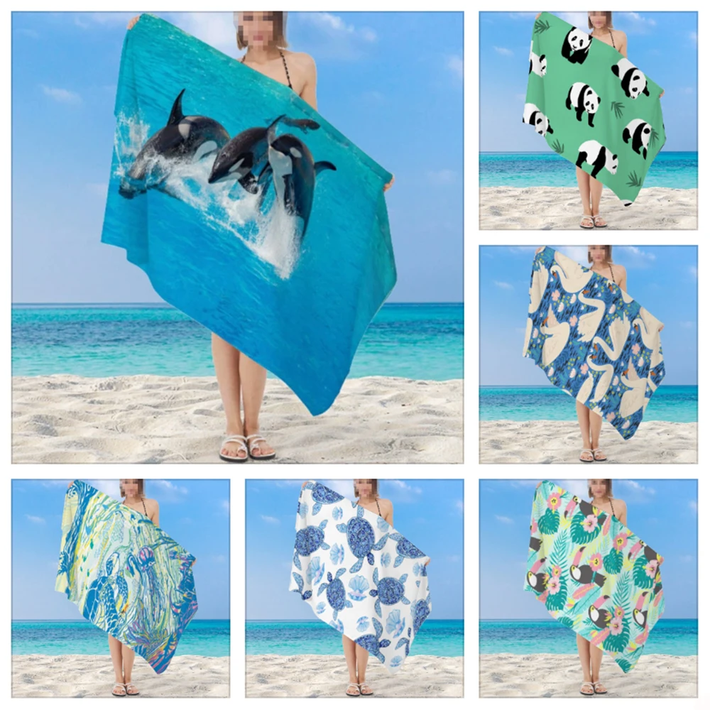 Microfiber Beach Towel Cute Panda Turtle Marine Life Print Bath Towel Soft Quick Dry Towel for Swimming Surfing Travel Vacation