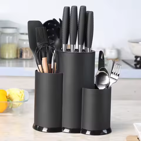 Multifunctional Universal Knives Holder 2/3 Grid Plastic Kitchenware Drain Rack Black/White Flatware Storage Box Fork