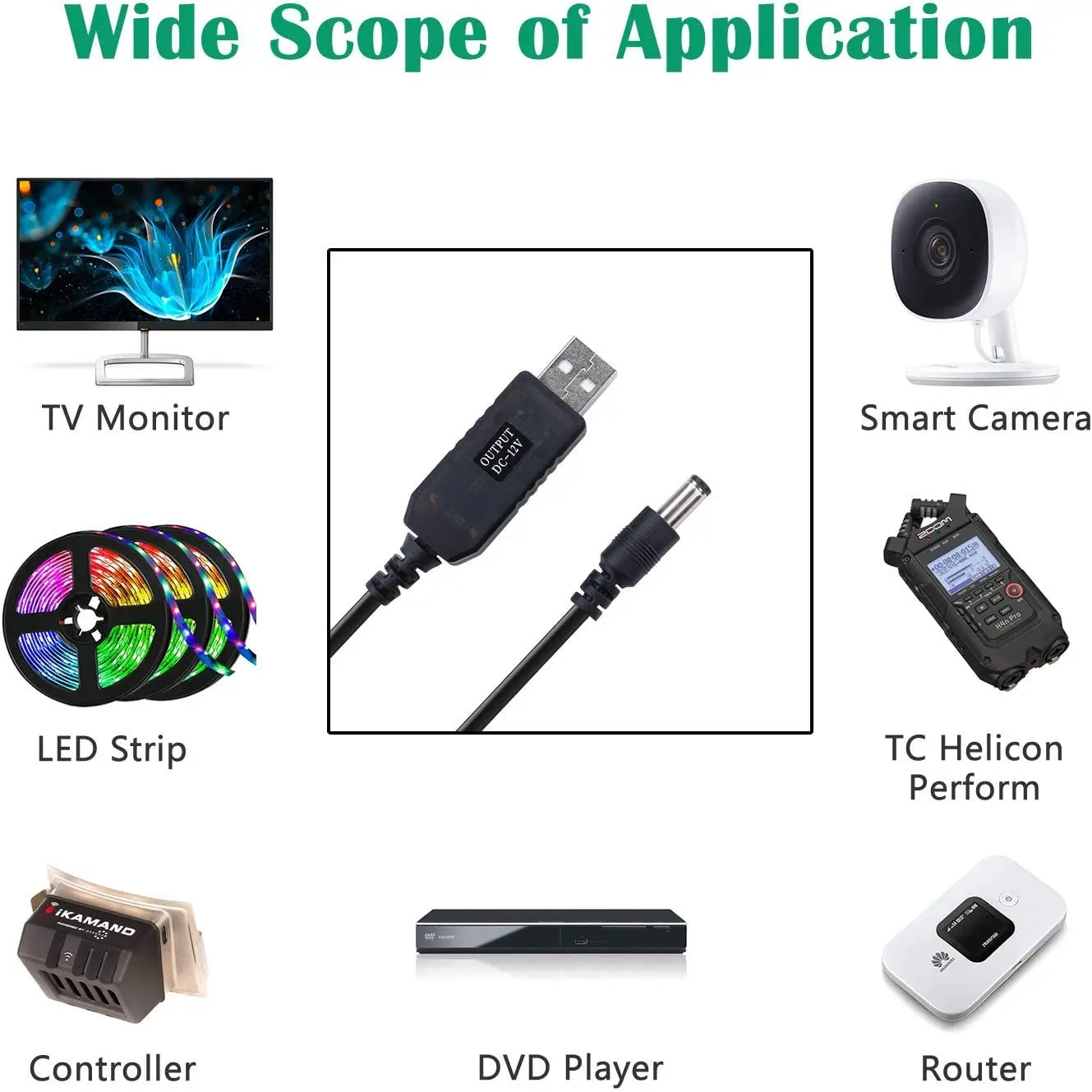 DC 5V to 12V USB Cable Boost Converter 5.5*2.1mm USB hole convert to DC round hole