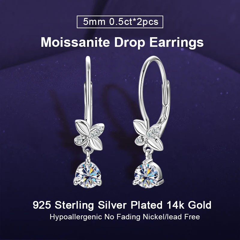 

IOGOU 0,5 карата 5 мм серьги-кольца с муассанитом, стерлинговое серебро 925 пробы, серьги-клипсы с цветком клевера для женщин, милый подарок на годовщину